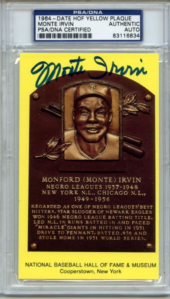 1964 Monte Irvin Signed HOF Postcard Eagles Giants Cubs PSA/DNA